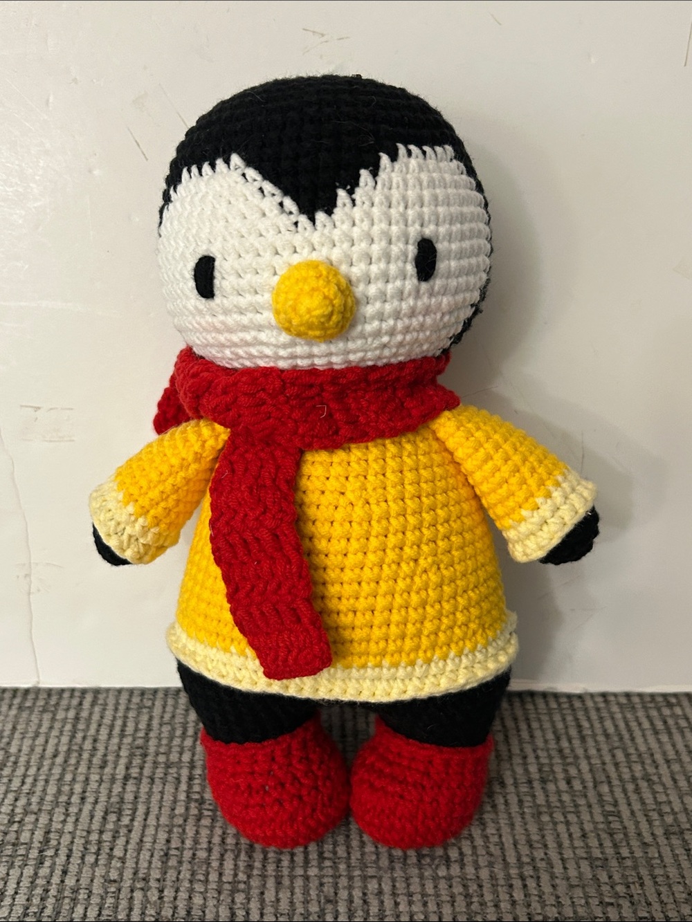Penguin Plush Toy with Red Scarf NEW handmade crochet